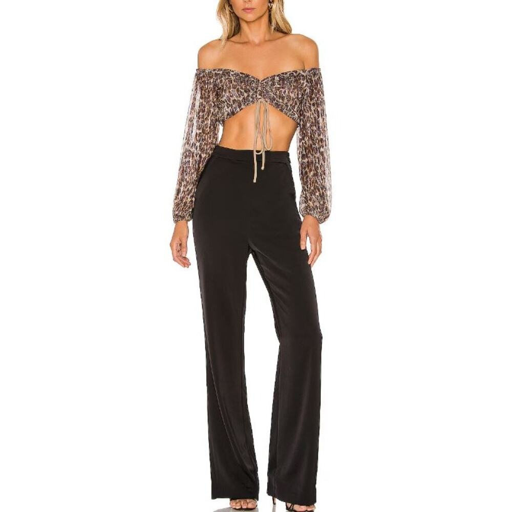 LOVERS + FRIENDS Hank top brown black gold shimmer cheetah crop blouse - Picture 4 of 10